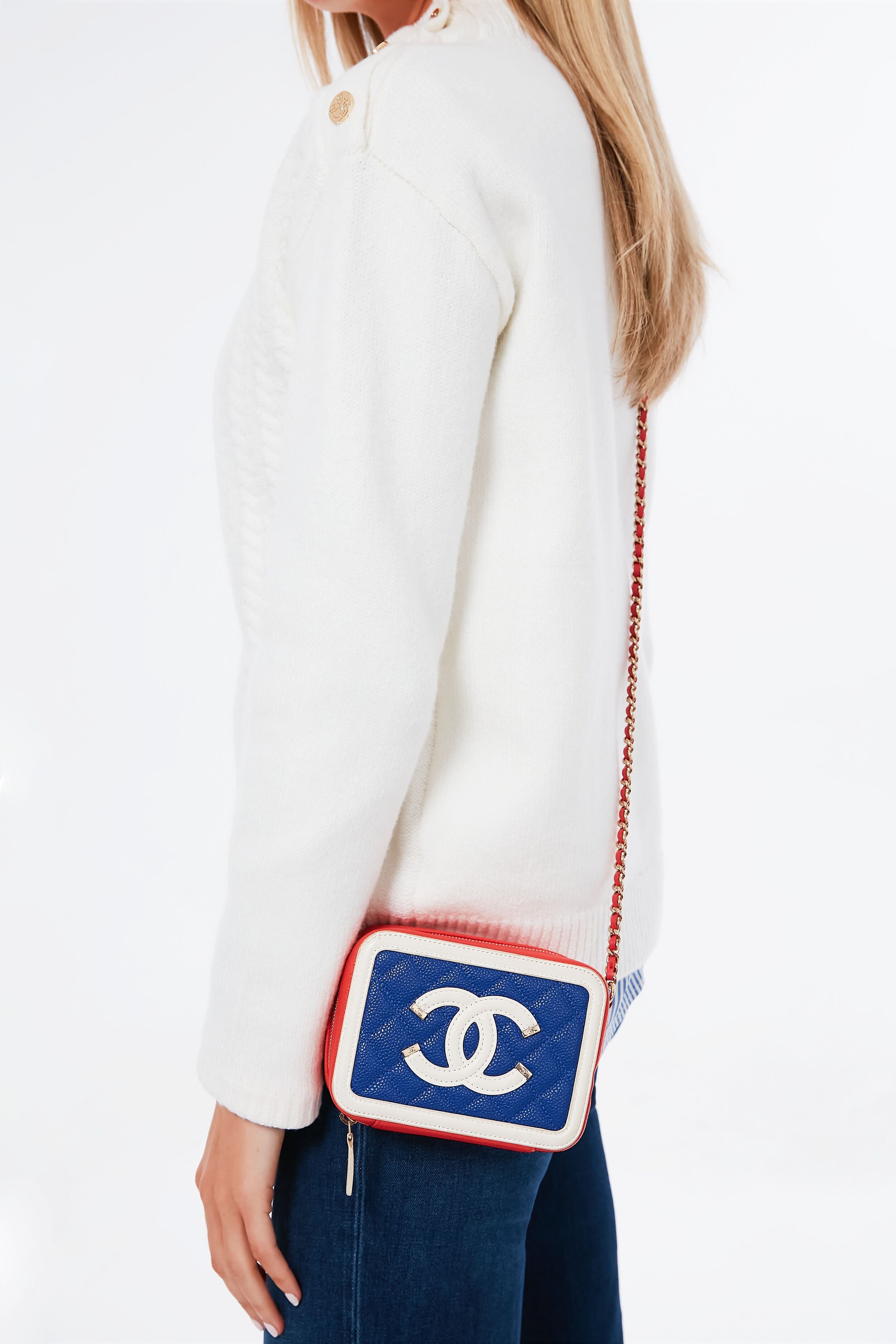 CHANEL Blue CC Filigree Caviar Crossbody