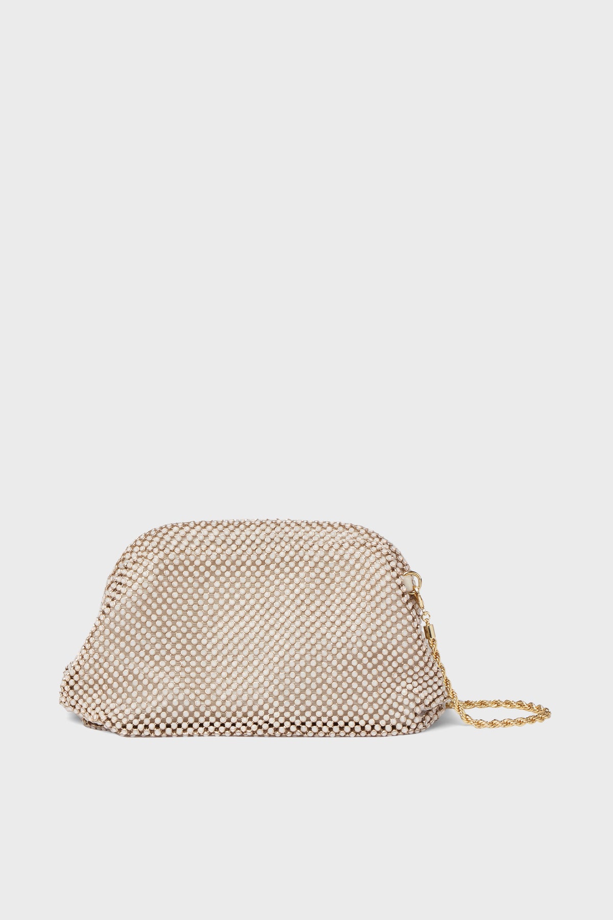 A close-up of the Loeffler Randall diamanté mesh clutch, an event-ready accessory perfect as an evening bag.