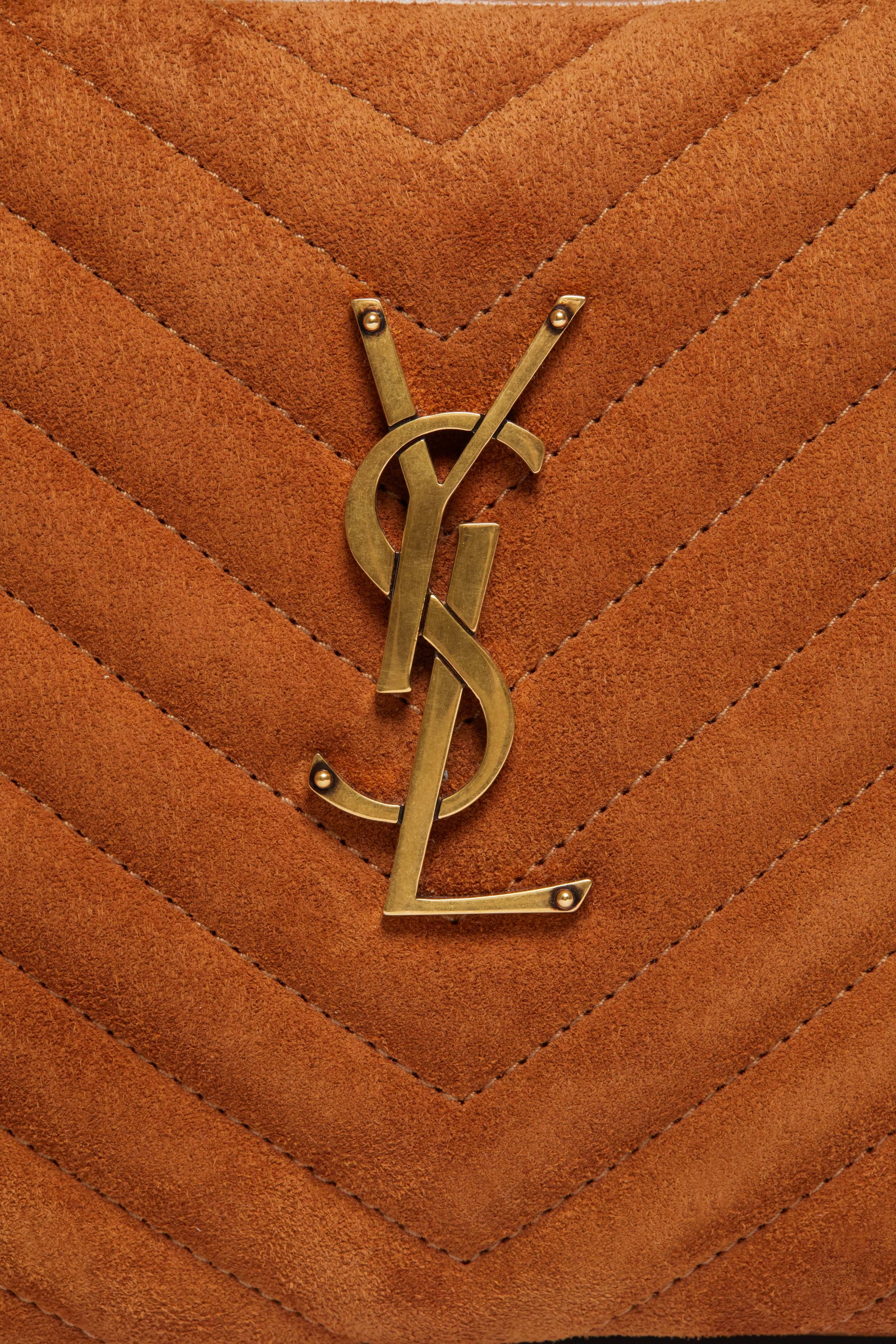 Saint Laurent Cinnamon Suede Medium Lou Satchel Bag