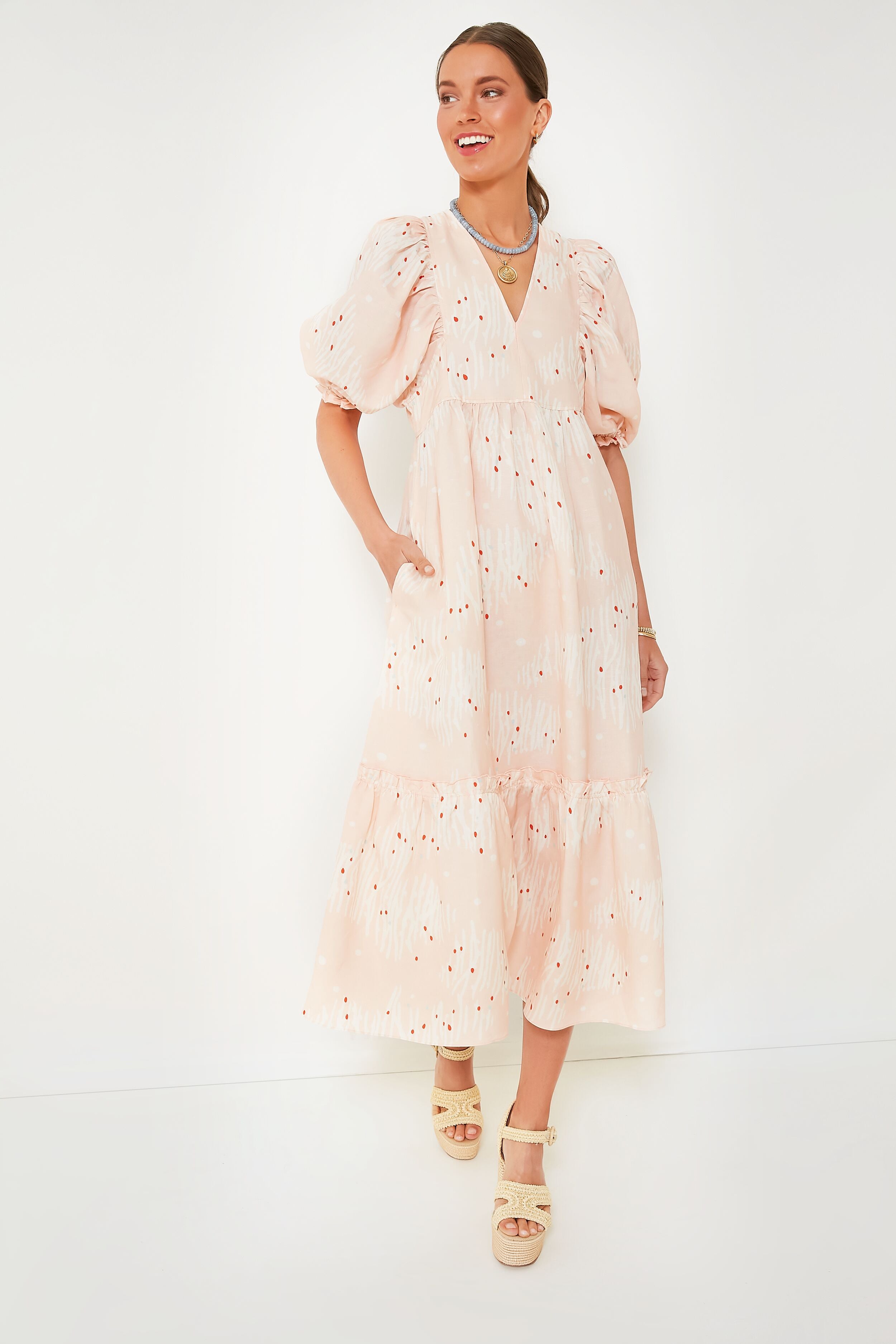 Abstract Coral Palmer Dress