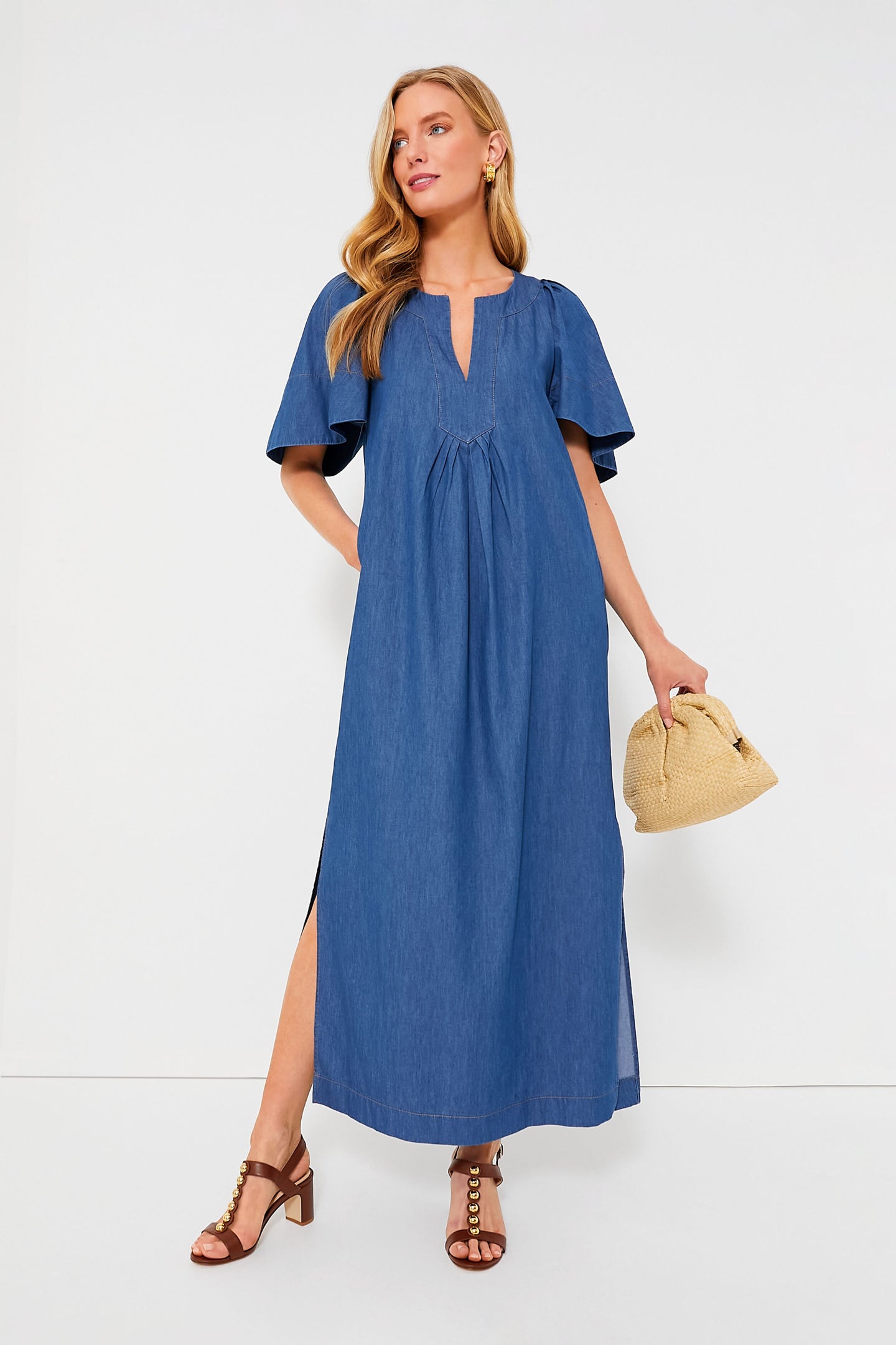 Denim Finley Flutter Sleeve Maxi Dress