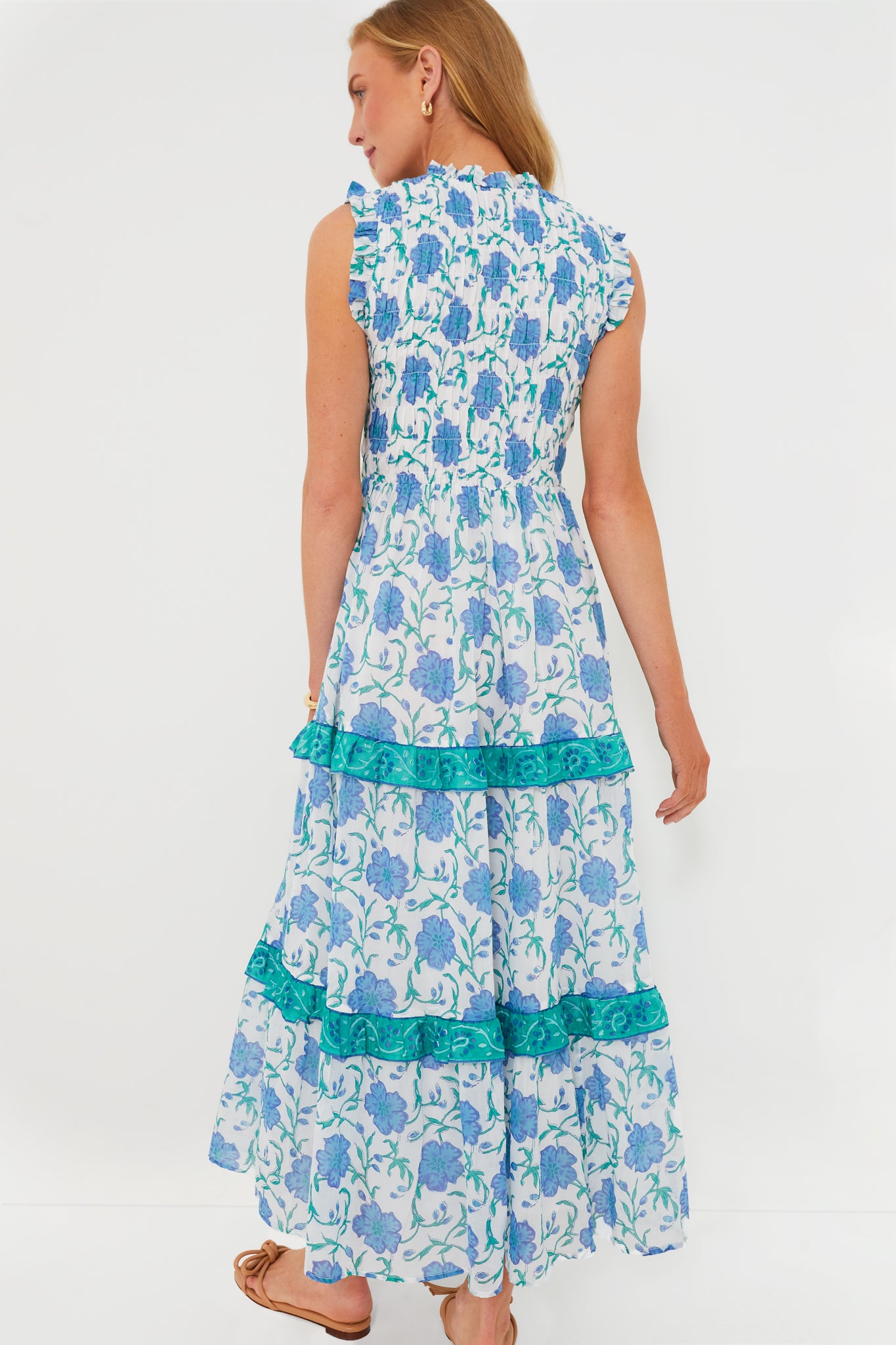 Poppy Blue Sleeveless Smocked Maxi