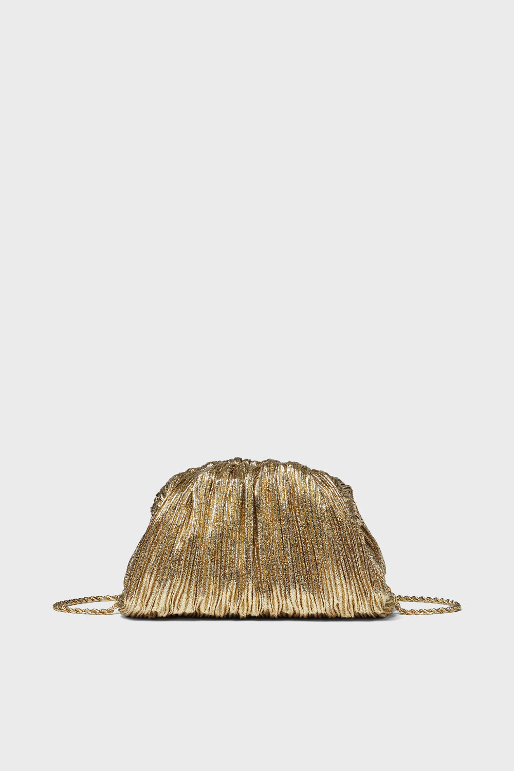 The Loeffler Randall gold pleated clutch bag with a string is perfect for evening occasions.