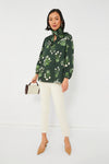 Viridian Stamped Bouquets Bouvier Blouse