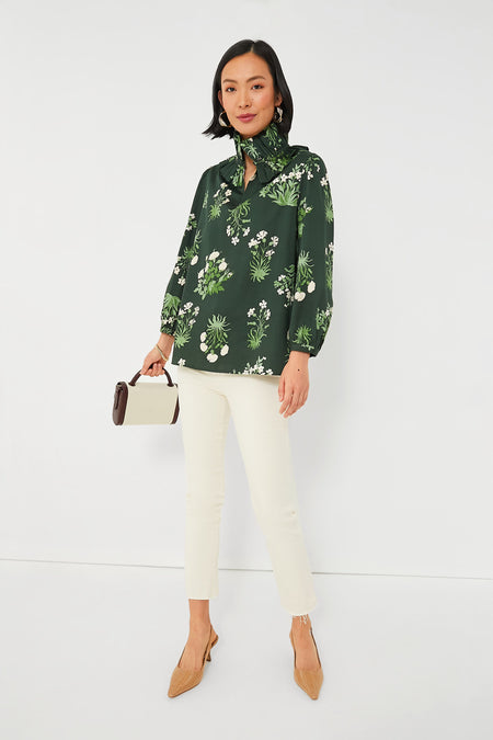 Viridian Stamped Bouquets Bouvier Blouse