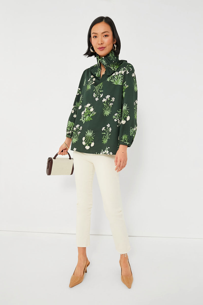 Viridian Stamped Bouquets Bouvier Blouse
