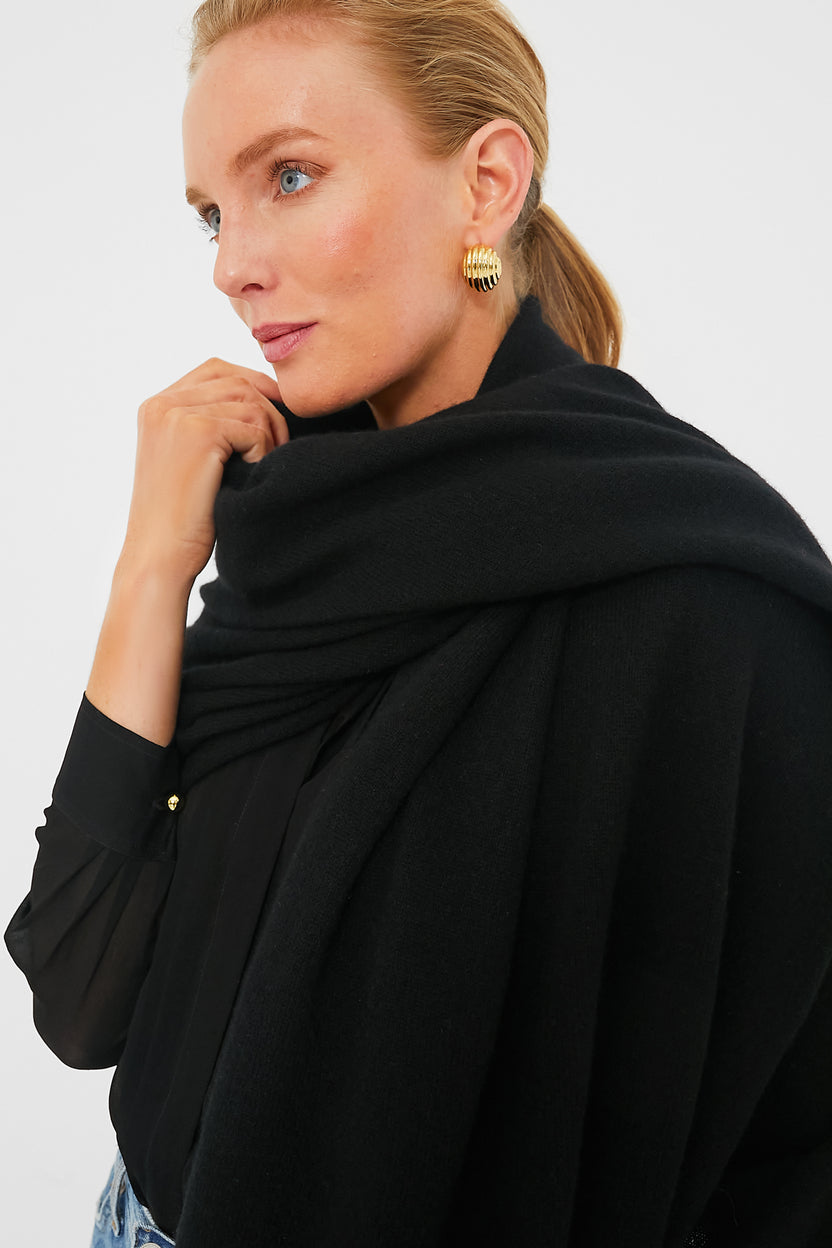 Black Gauze Blanket Scarf with Leather Detail main image 1