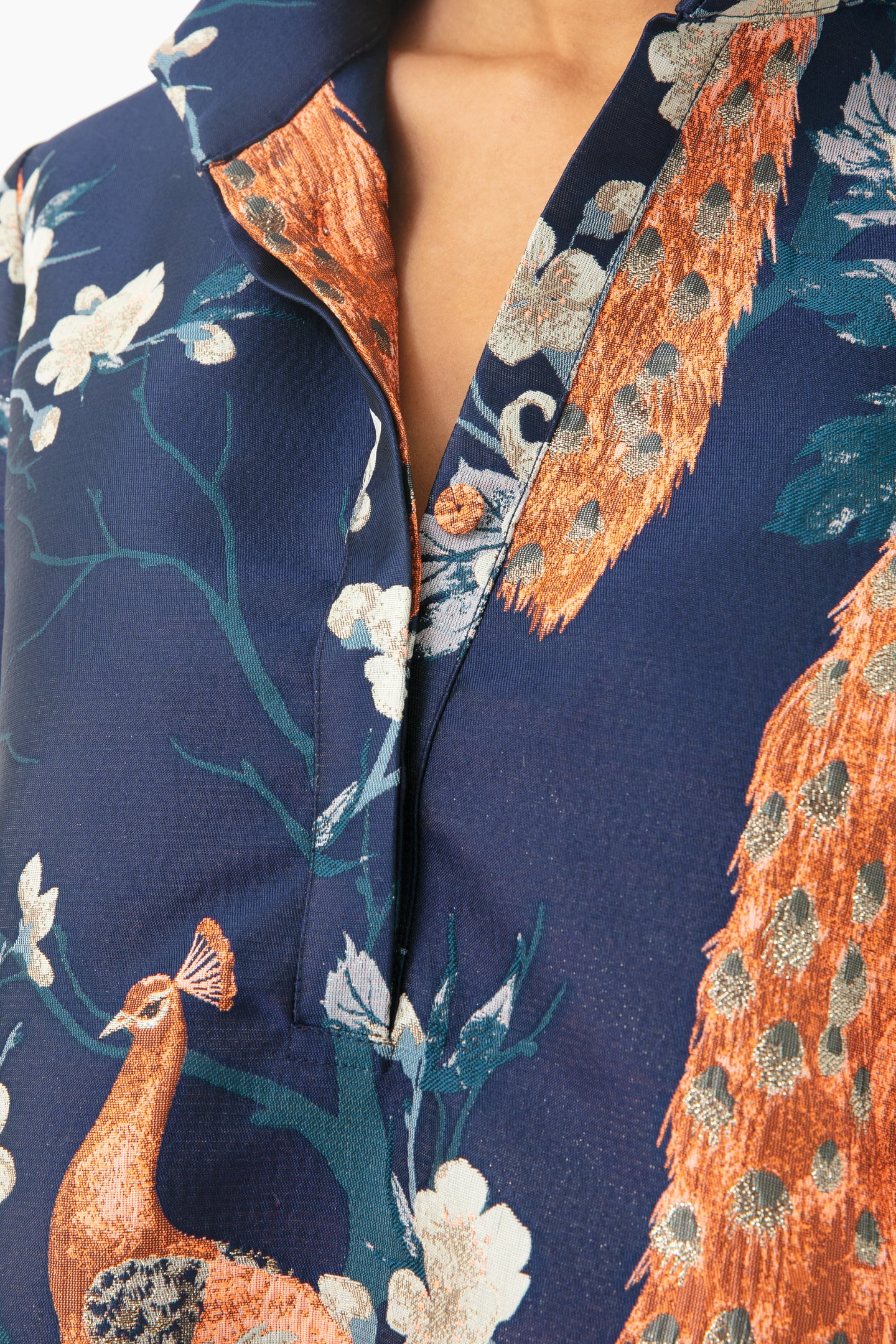 Metallic Peacock Jacquard Megan Dress