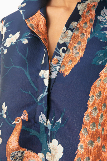 Metallic Peacock Jacquard Megan Dress