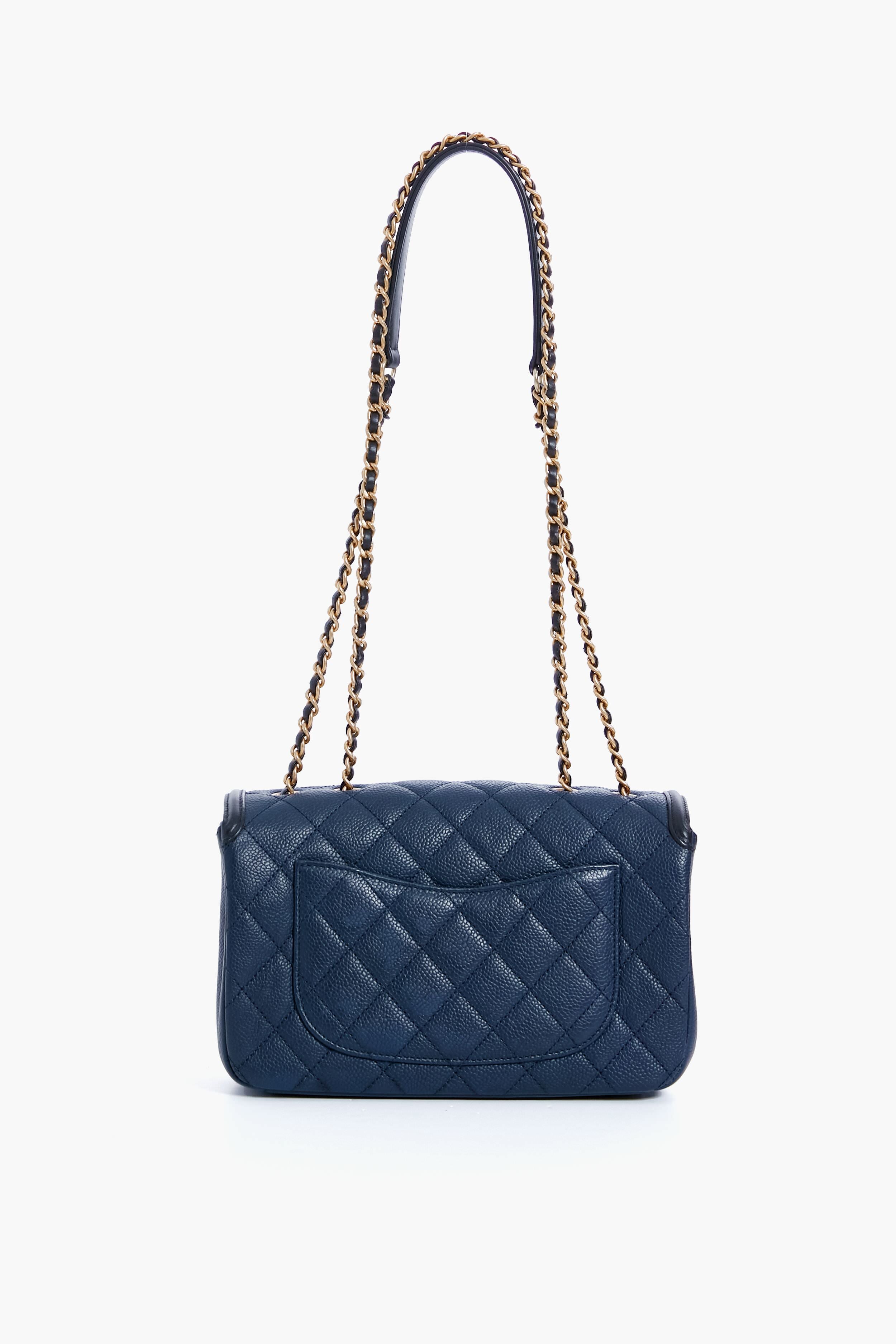 CHANEL Black and Navy Filigree Flap Shoulder Bag