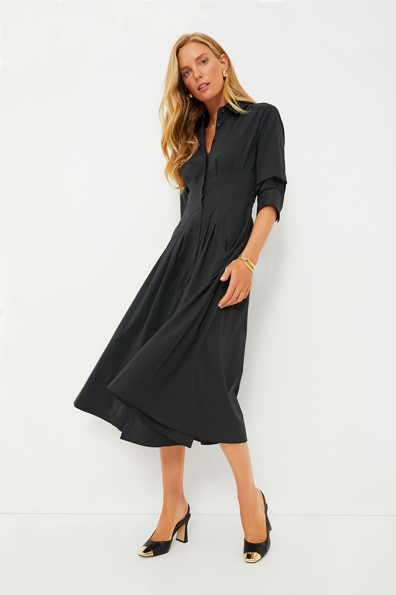 Black Jazz Pintuck Midi Dress SIMKHAI