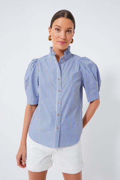 Caara blue outlet and white striped blouse