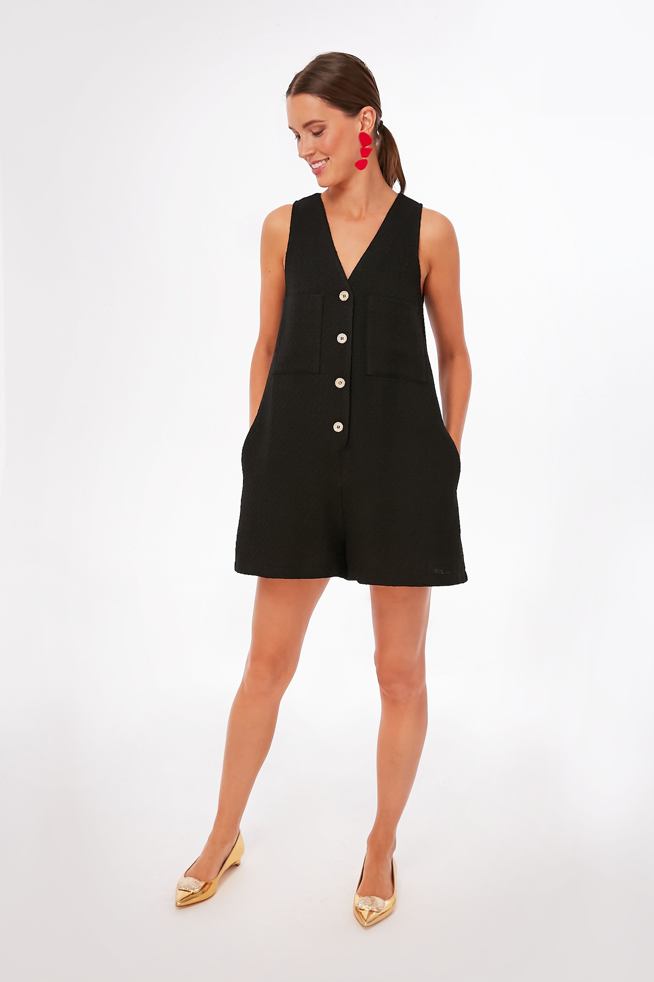 Black Textured Myla Romper