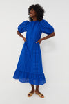 Royal Blue Eyelet Midi Tryall Dress