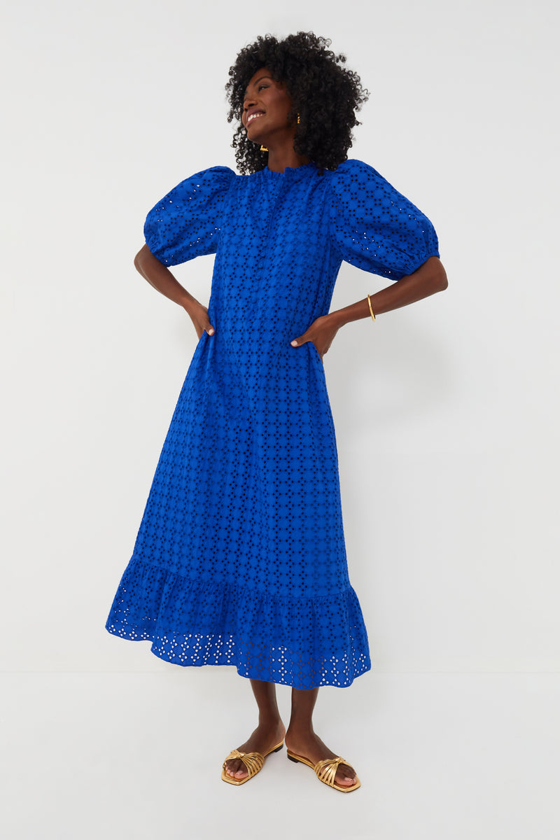 Royal Blue Eyelet Midi Tryall Dress