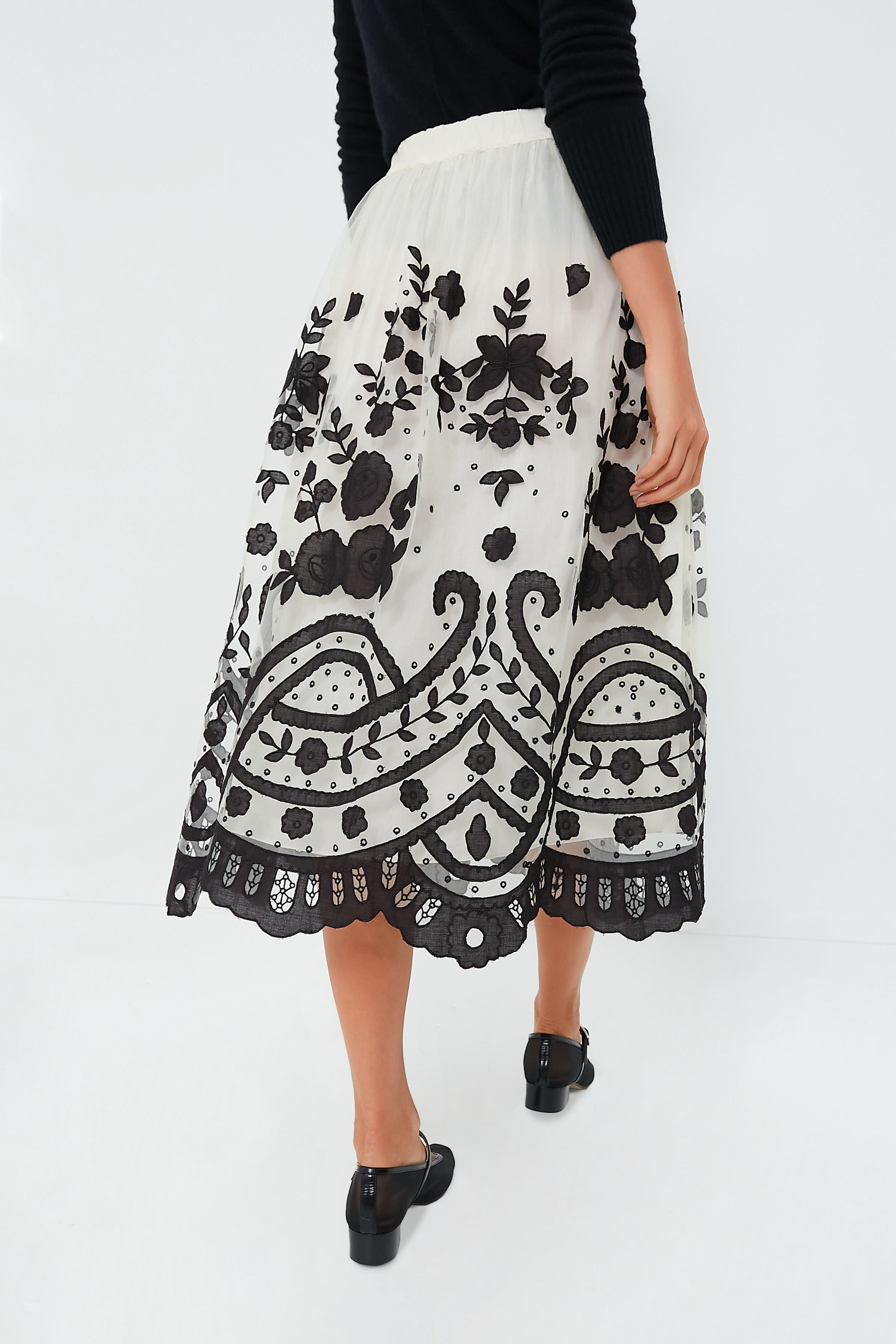 Adriana High-Waisted Skirt w/ Scalloped Hem