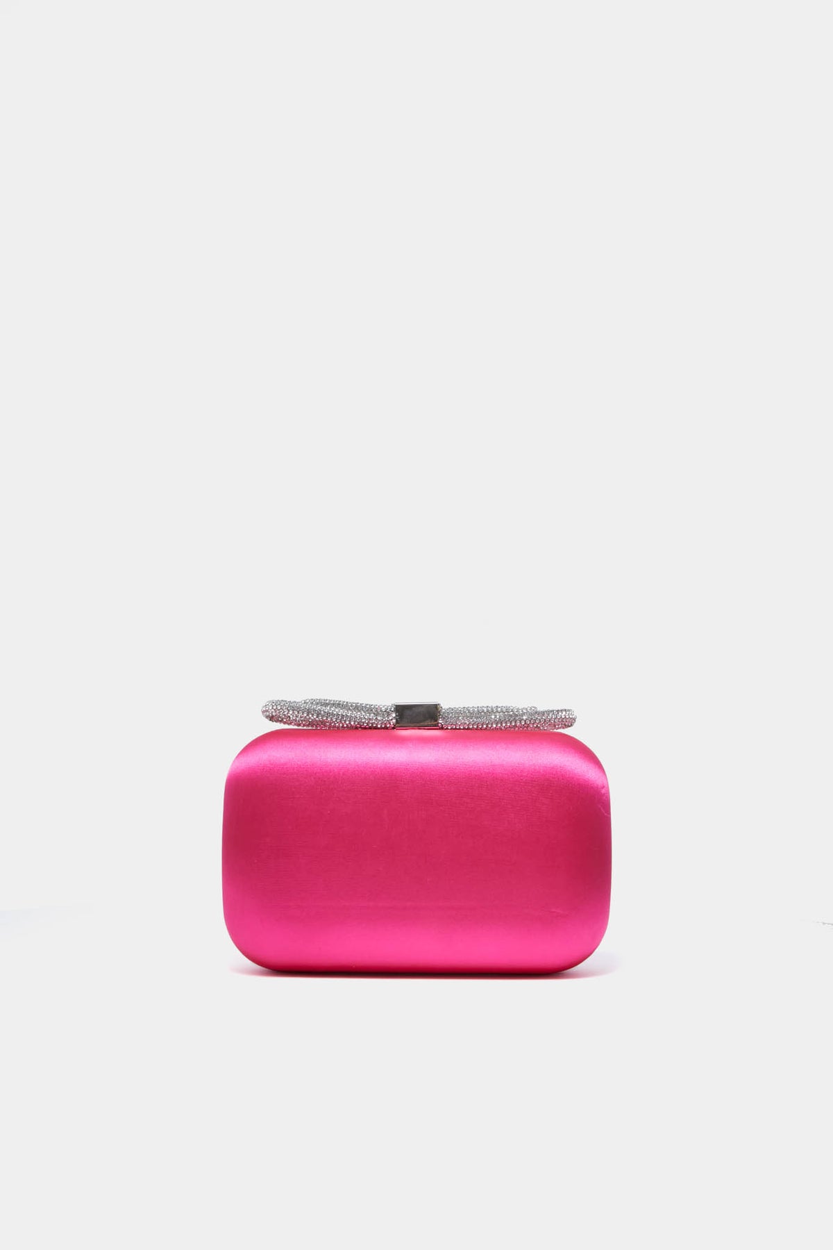 The Olga Berg rectangular bright pink clutch features a silver clasp and crystal embellishments, making it a stunning choice for evening bags or special occasions.