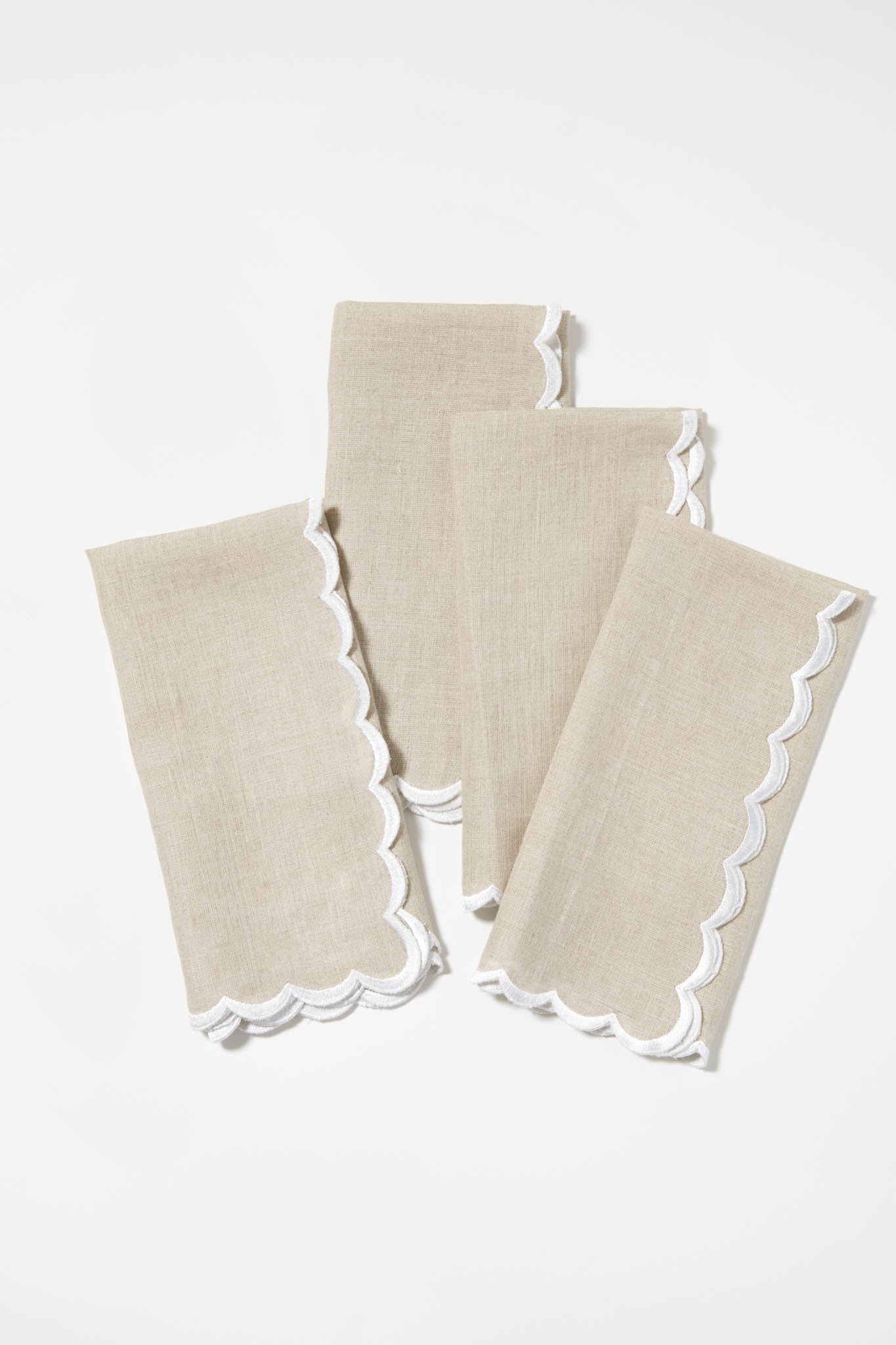 Sand and White Embroidered Linen Napkins Set of 4