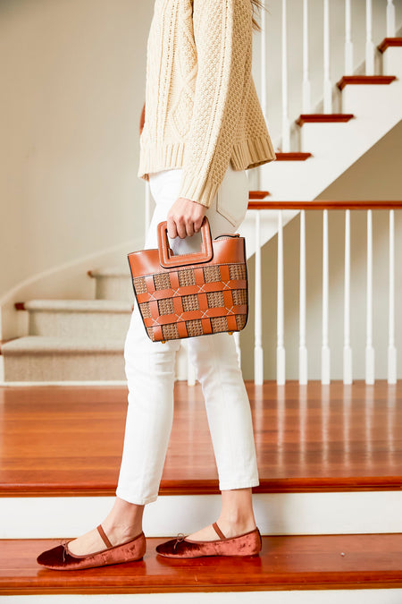 Tan Raffia Mini Shirley Bag