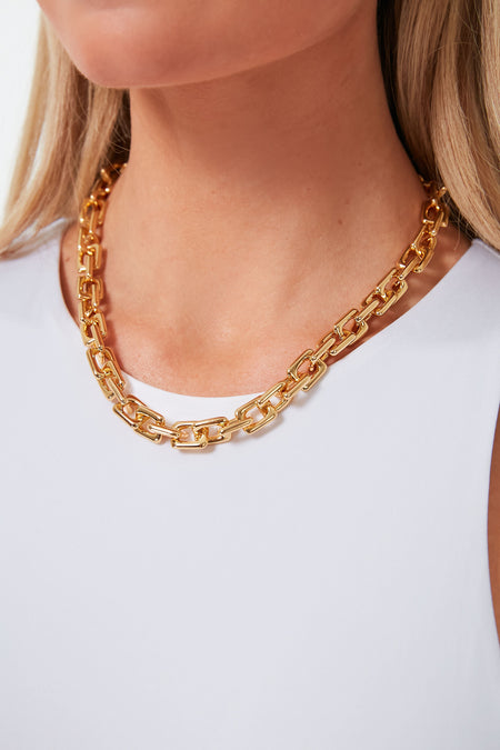 Gold Chunky Rectangle Chain Necklace