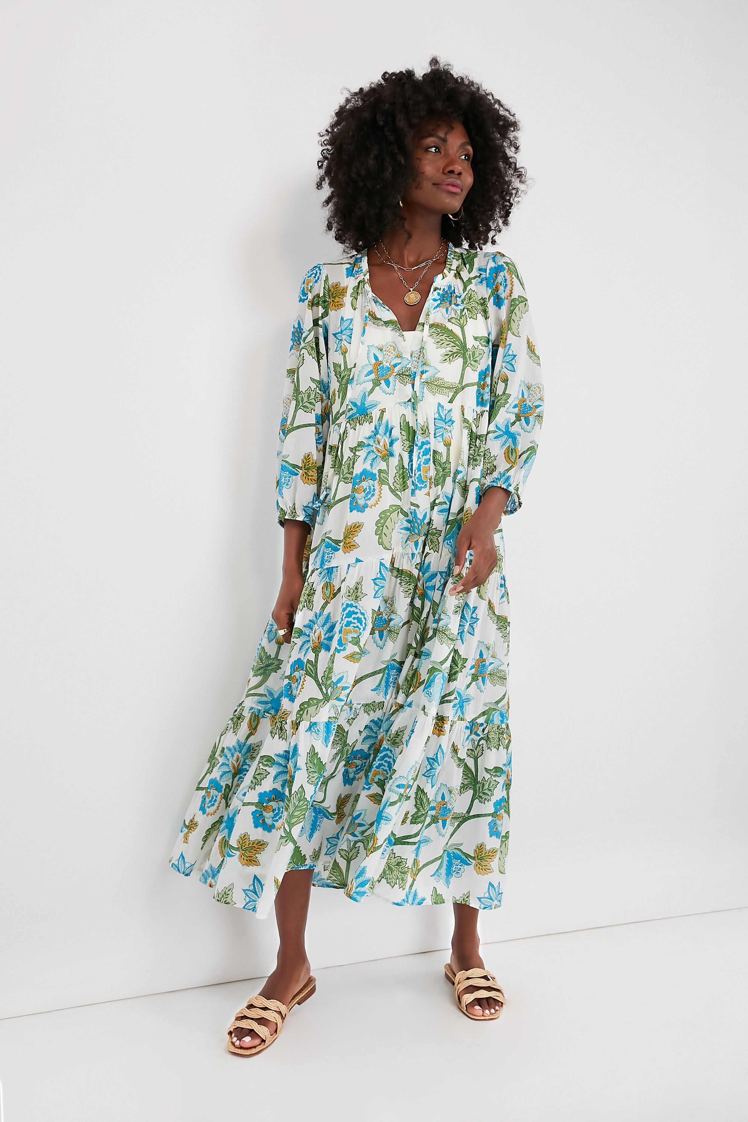 Sea Glass Chintz Long Sleeve Salty Paloma Caftan | Tnuck Beach