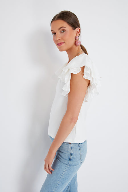 White Tory Flutter Sleeve Top