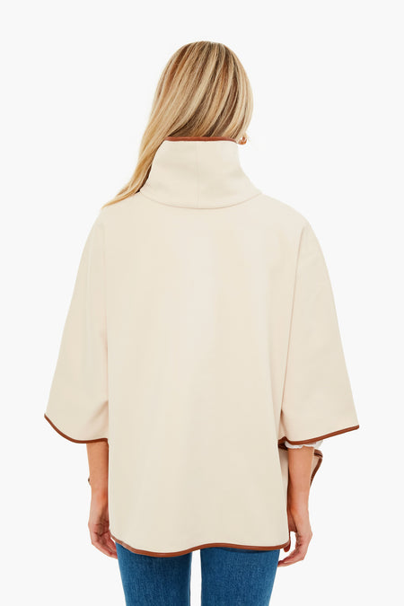 Ivory Pearl Leather Trim Funnel Neck Piper Poncho