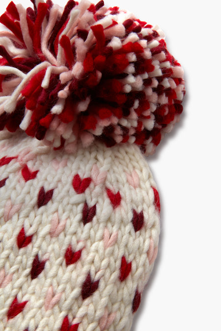 Lollipop Red Hand Knitted Multi Mini Heart Pompom Hat