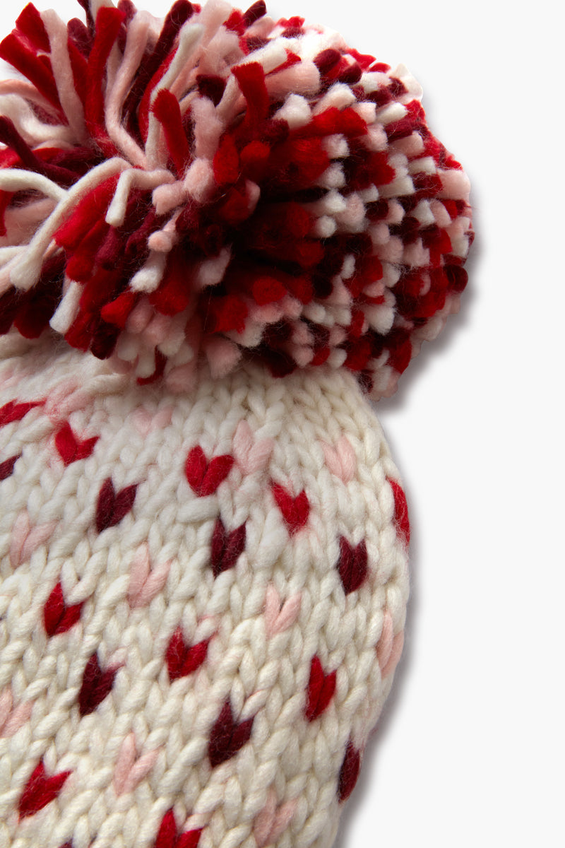 Lollipop Red Hand Knitted Multi Mini Heart Pompom Hat