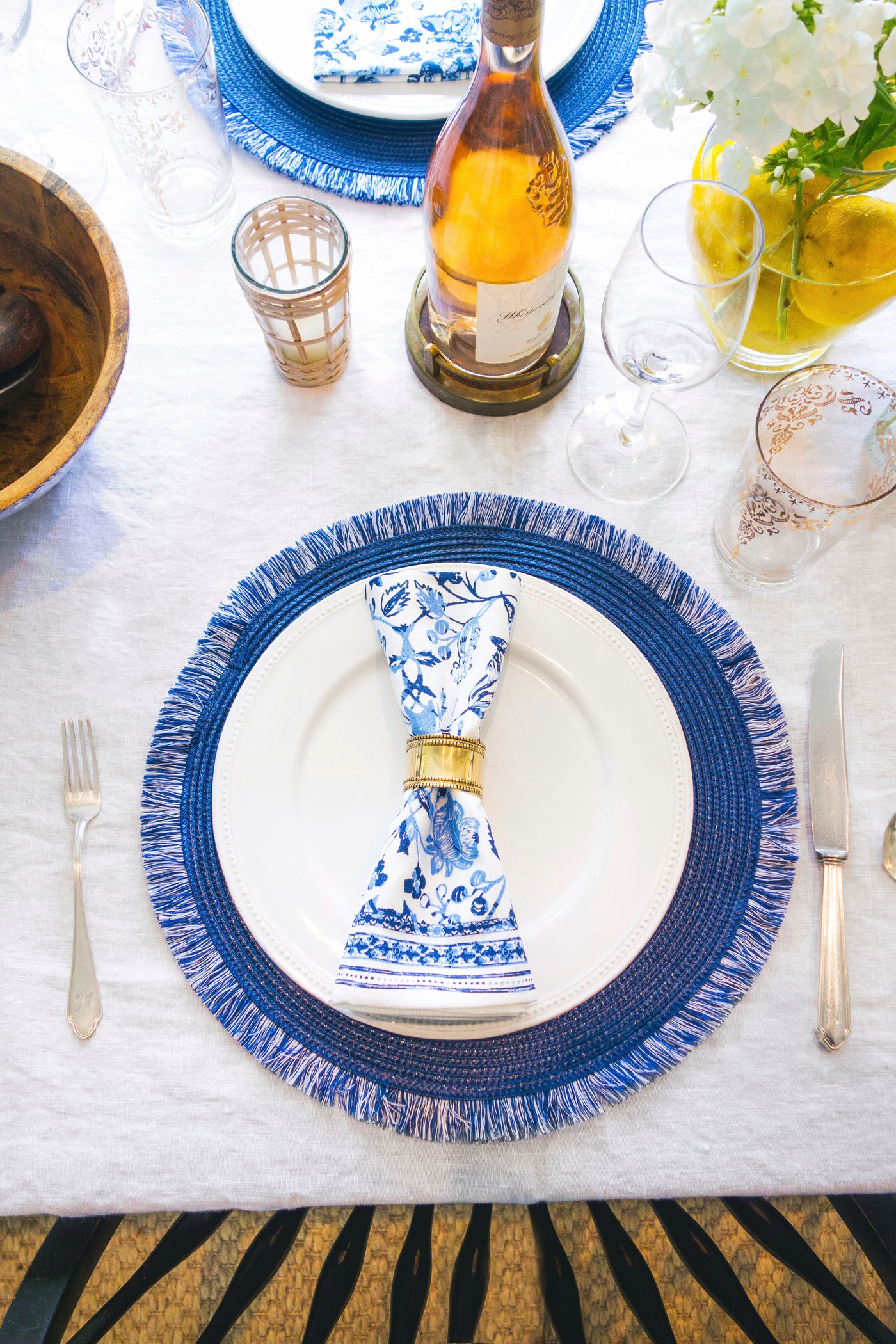 Midnight Blue Round Fringed Placemat