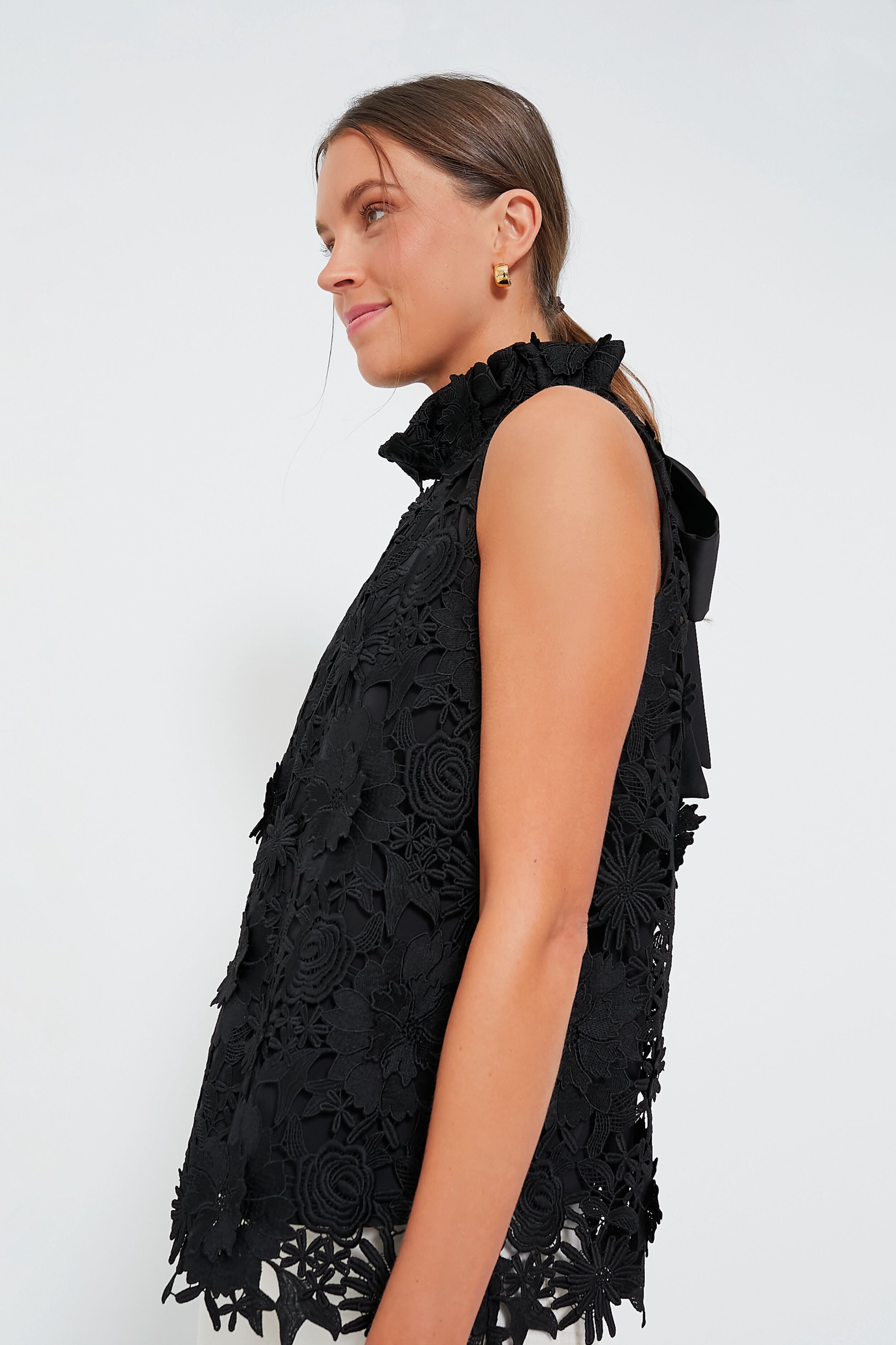 Black Guipure Lace Mason Top