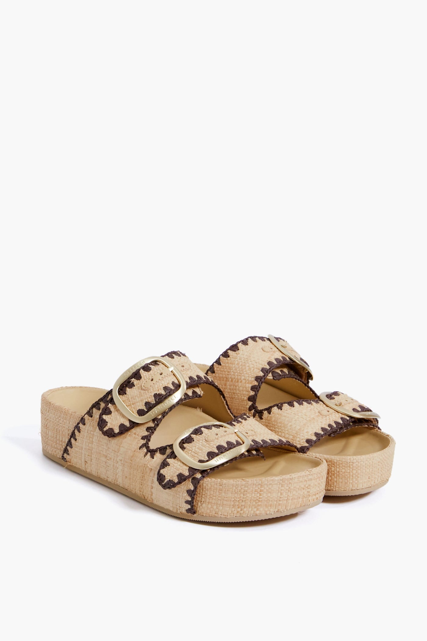 Natural and Dark Brown Straw Theo Two Band Sandal