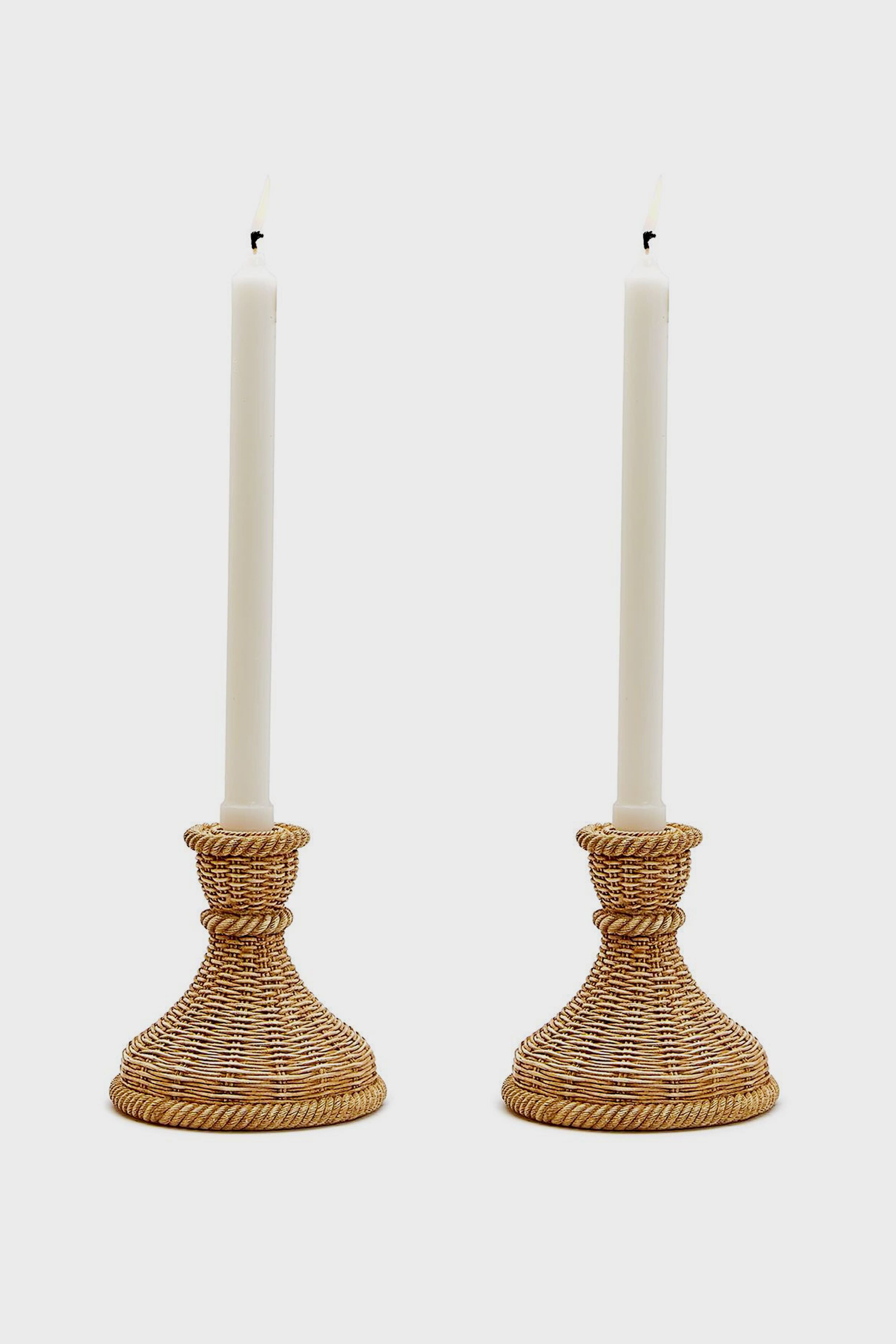 Basket Weave Pattern Set of 2 Candle Holders