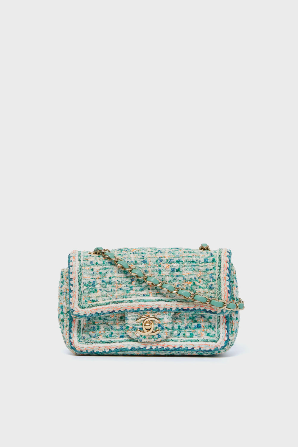CHANEL Green Braided Tweed Flap Bag