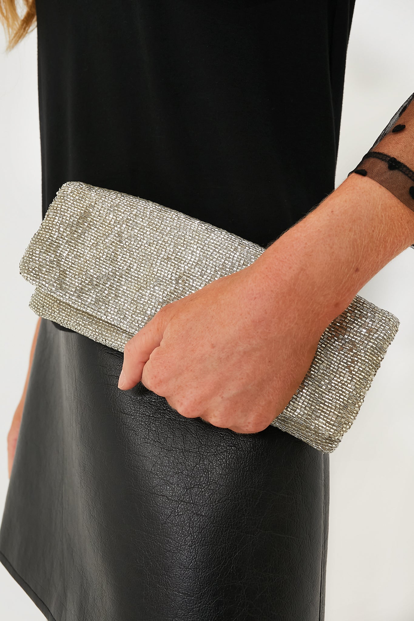 Silver beaded outlet clutch bag