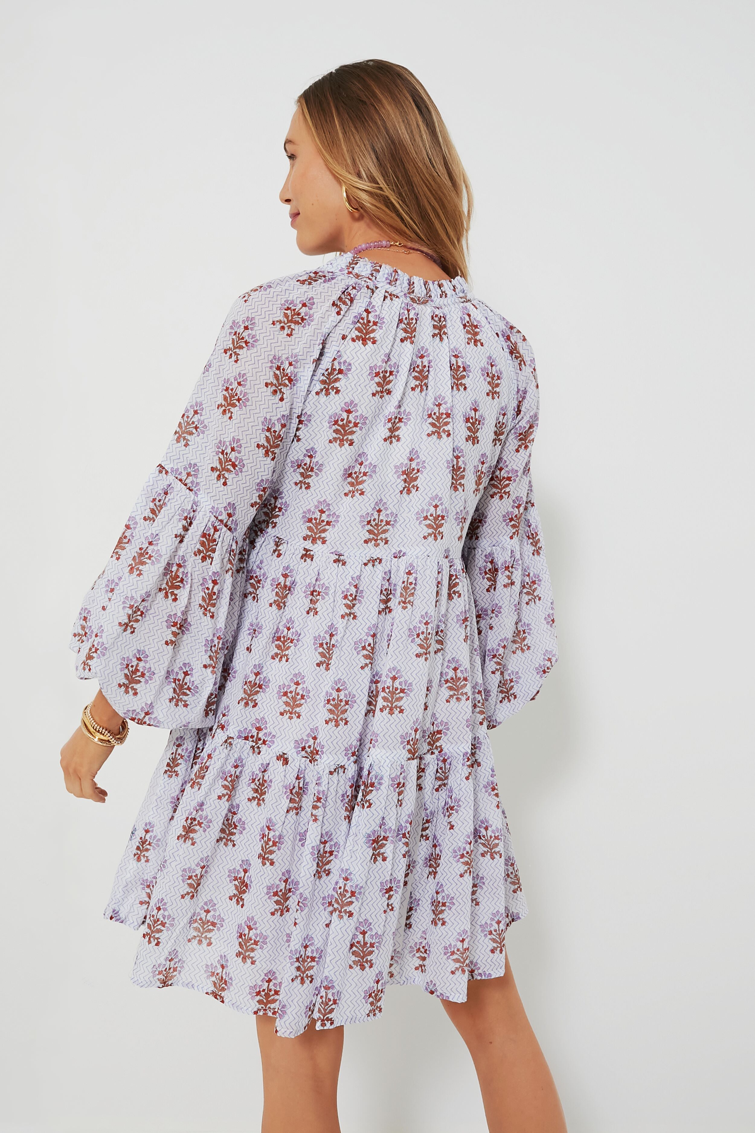 Lavender Atherton Balloon Sleeve Short Dress