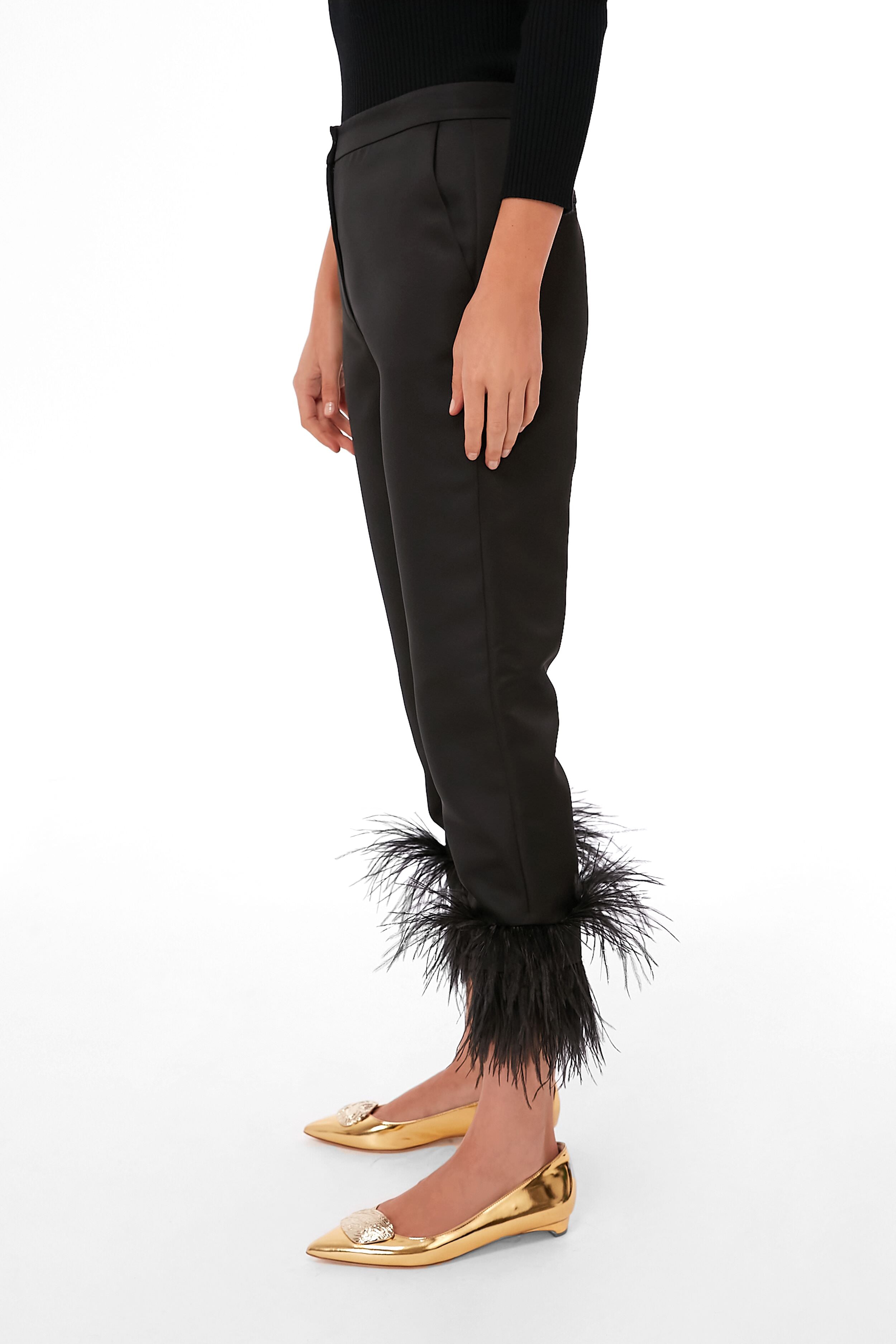 Black Feather Trim Trousers  Annabelle Feather Trim Trouser