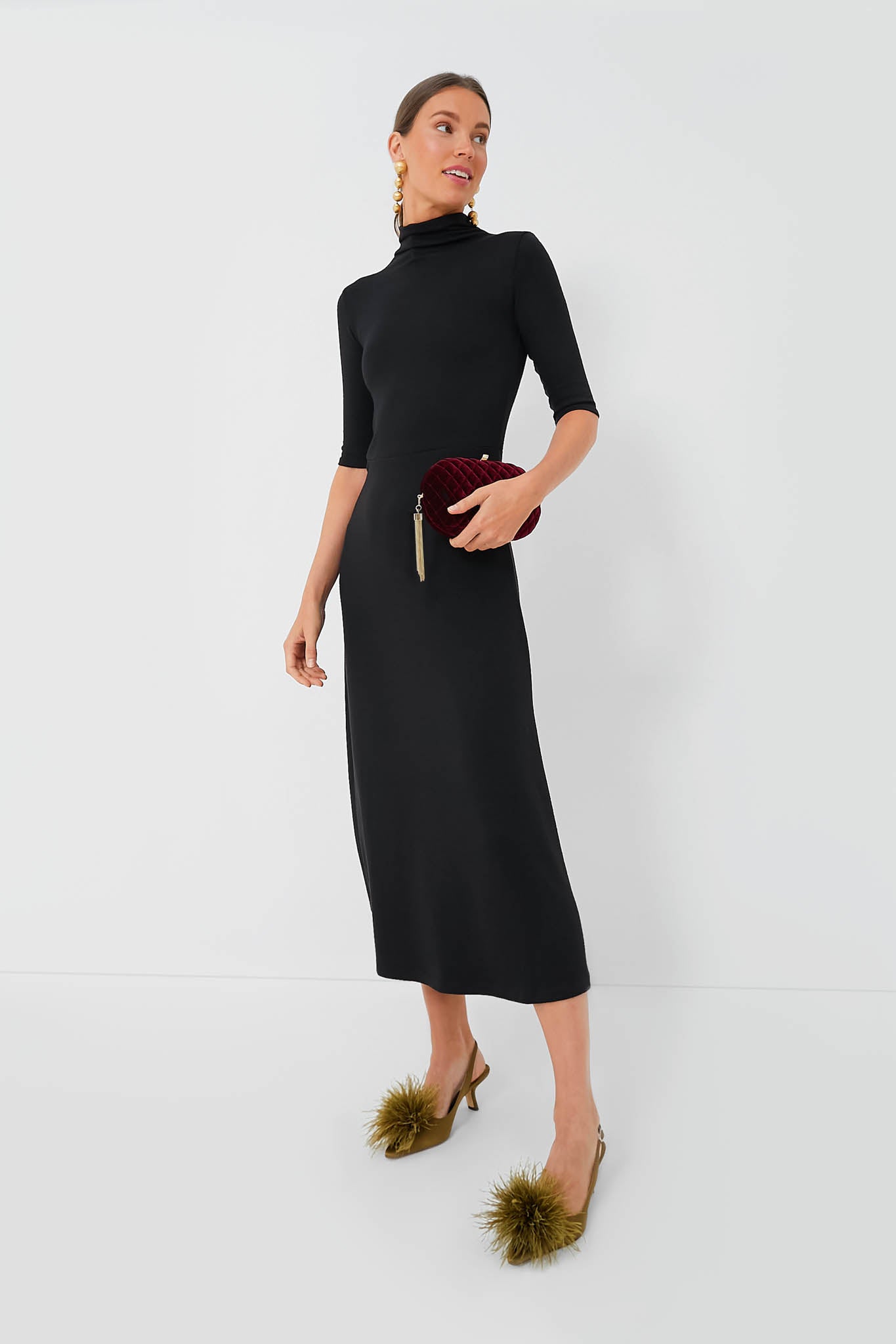 Black Elbow Sleeve Turtleneck Dress | Vince Black Elbow Sleeve Turtleneck Dress | Vince