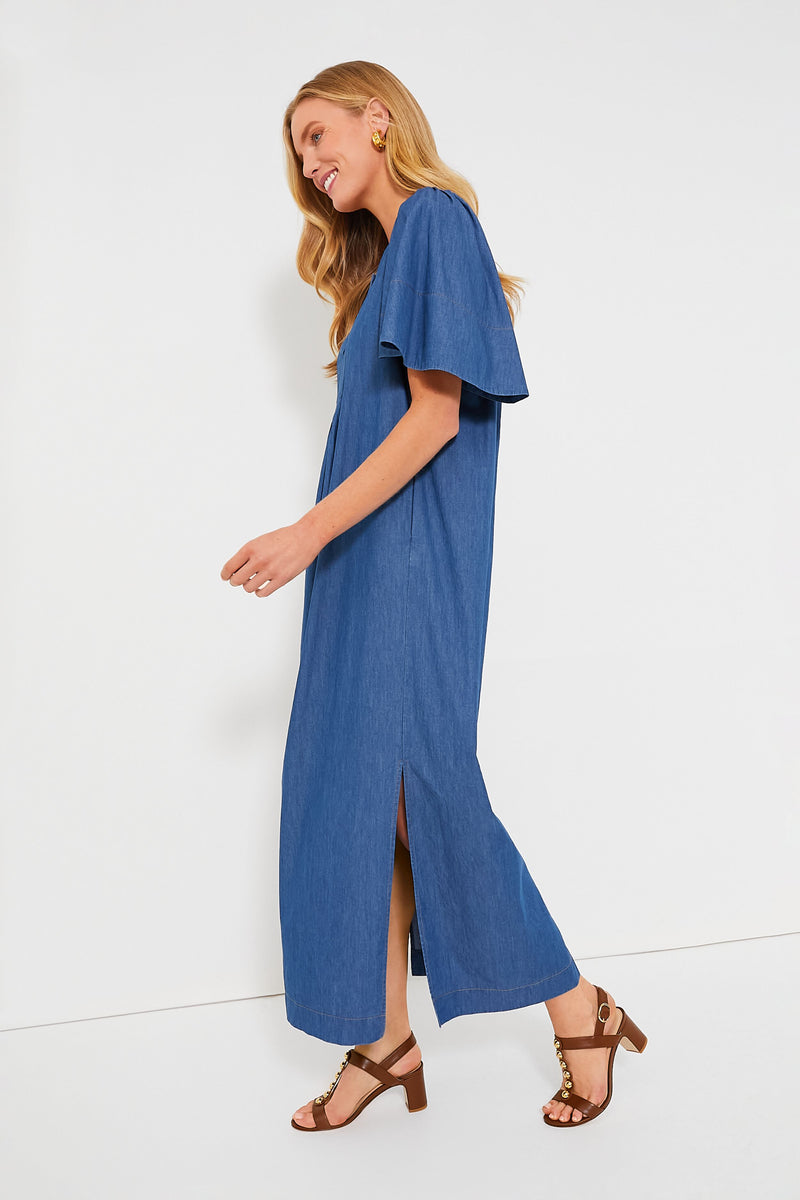Denim Finley Flutter Sleeve Maxi Dress