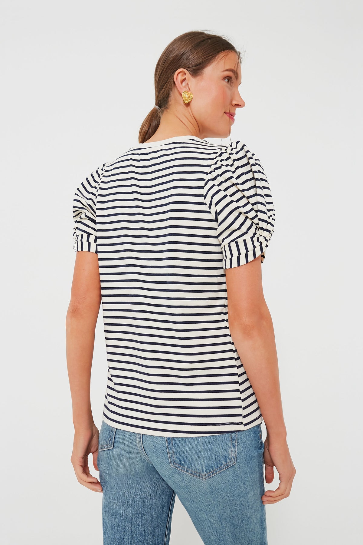 Vesty Navy Striped Vesty Puff Short Sleeve Crewneck | Pomander Place