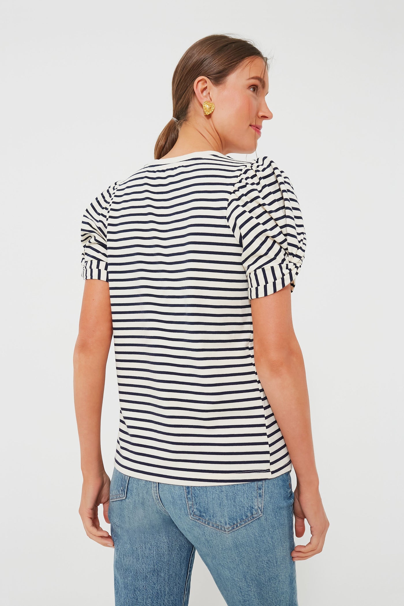 Navy Striped Vesty Puff Short Sleeve Crewneck