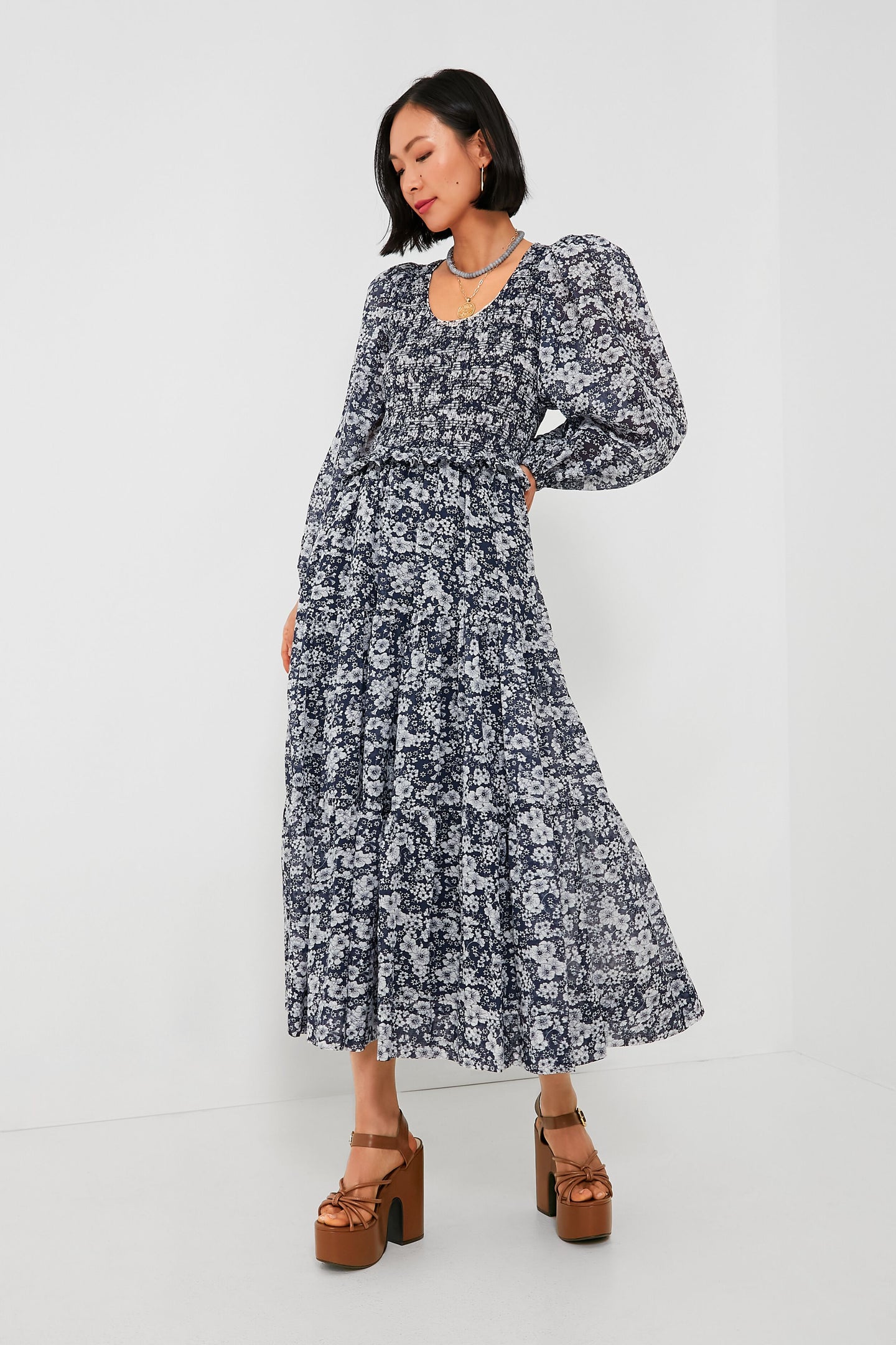 Multi Suzie Print Long Sleeve U-Neck Dress