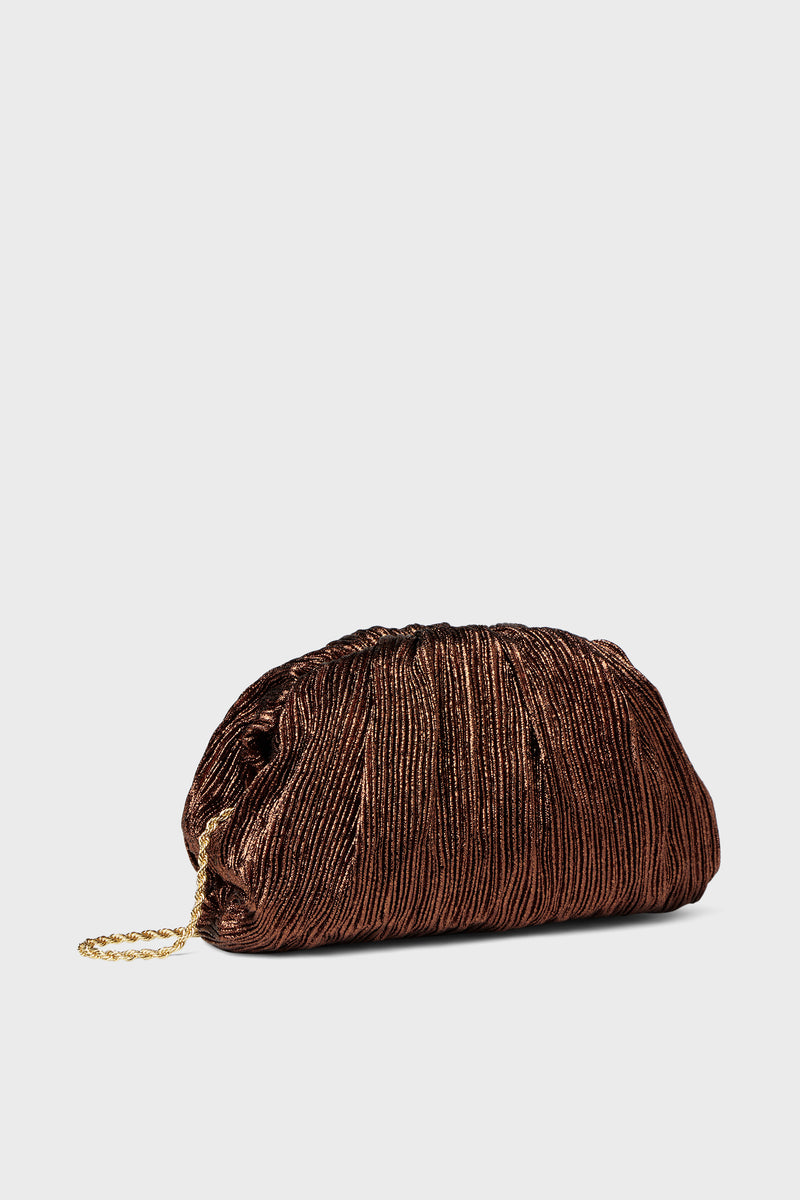 Mocha Lame Bailey Pleated Clutch