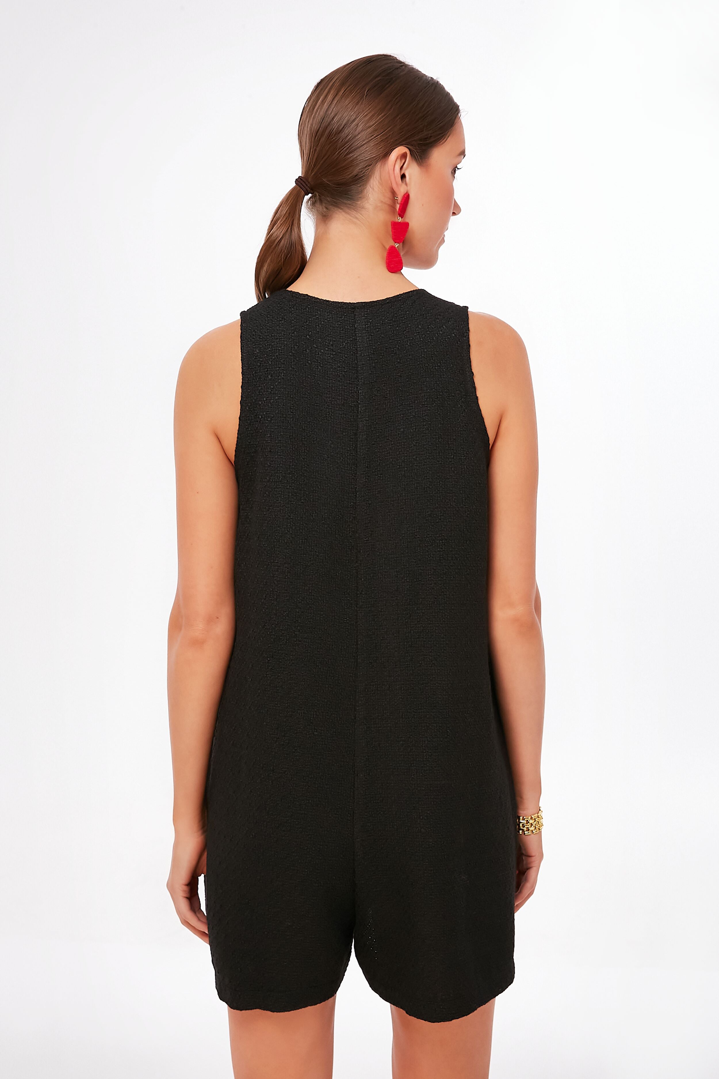 Black Textured Myla Romper