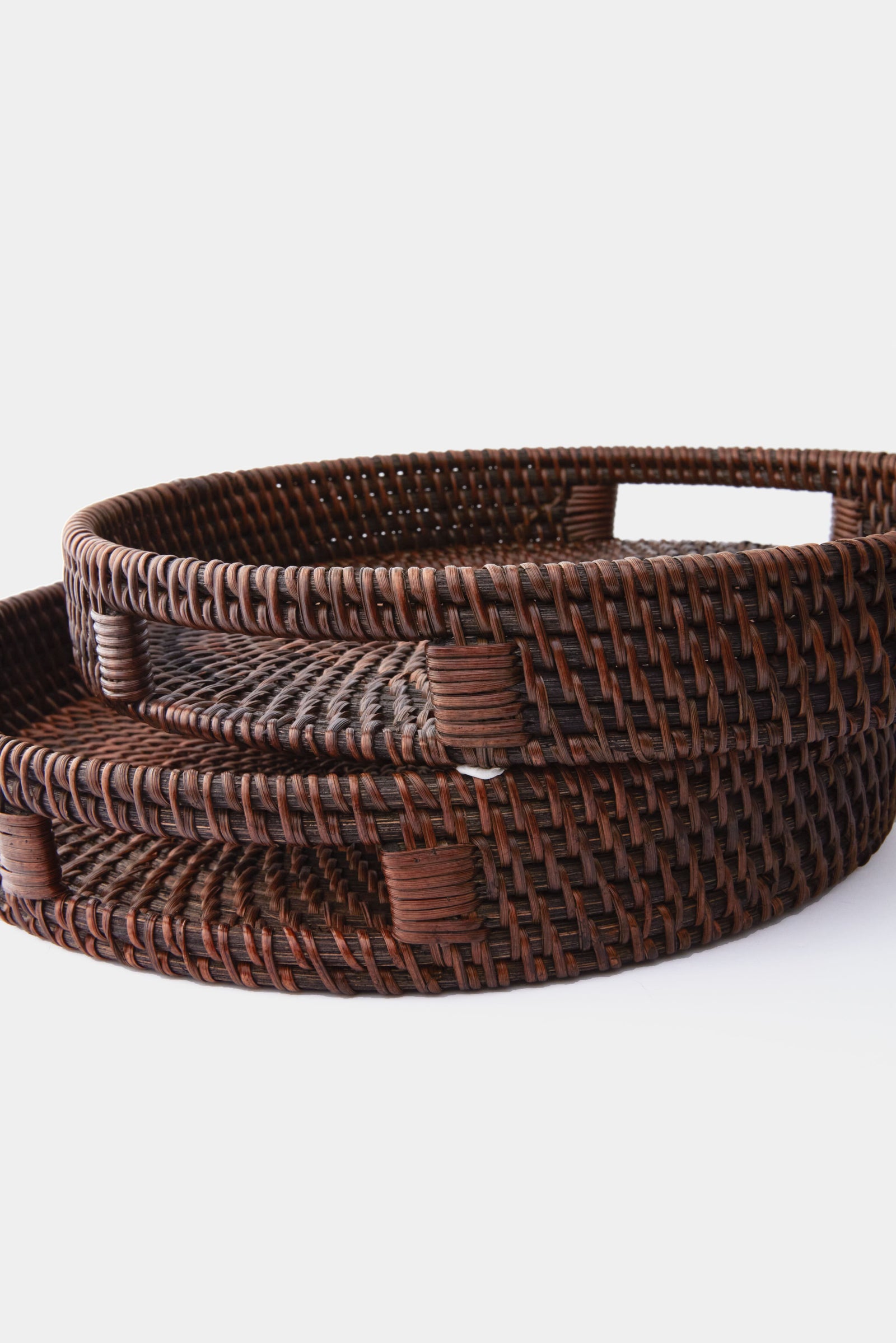Dark Brown Rattan Round Trays Set of 2