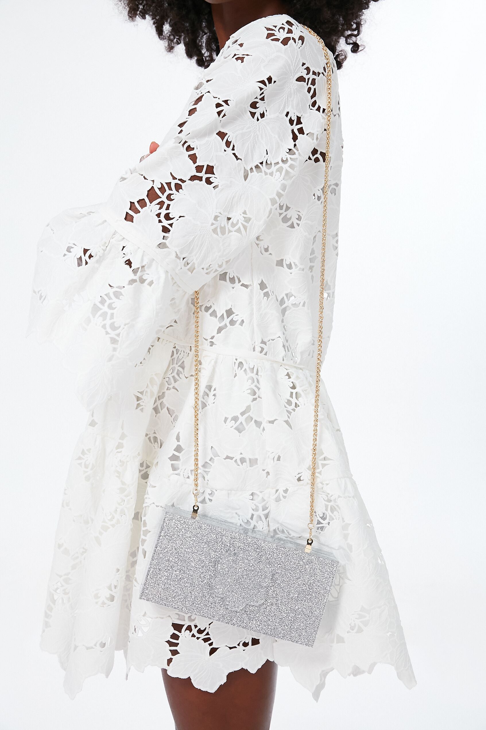 Silver Sparkle Flower Clutch