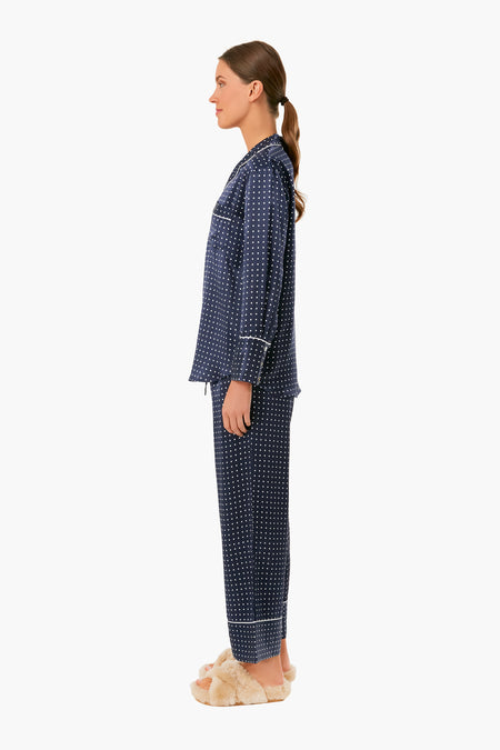 Navy Silk Polka Dot Classic Pajama Set