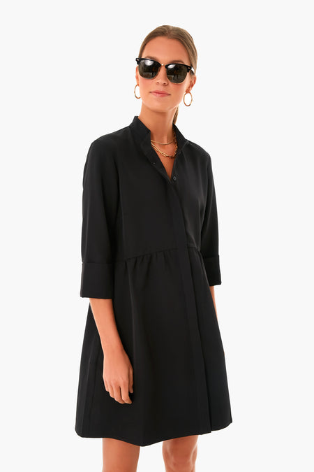 Black Stretch Crepe Royal Shirt Dress
