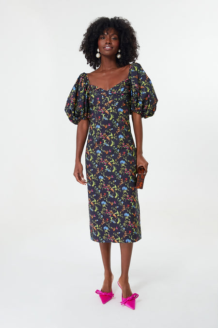 Black Tropical Floral Bridget Dress