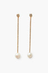Lizzie Fortunato gold-plated brass column earrings feature round freshwater pearl drops and small round studs at the top.